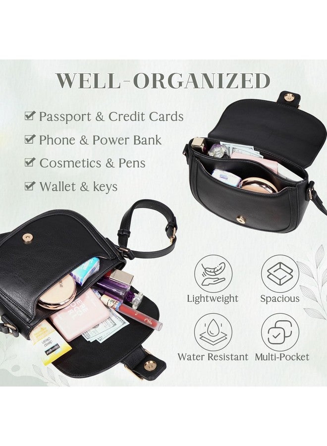 Kasqo حقيبة كتف للسيدات من جلد نباتي، حقيبة صغيرة عصرية، حقيبة يد للسيدات، حقيبة سرج مع حزام قابل للتعديل، سوداء - Image 3