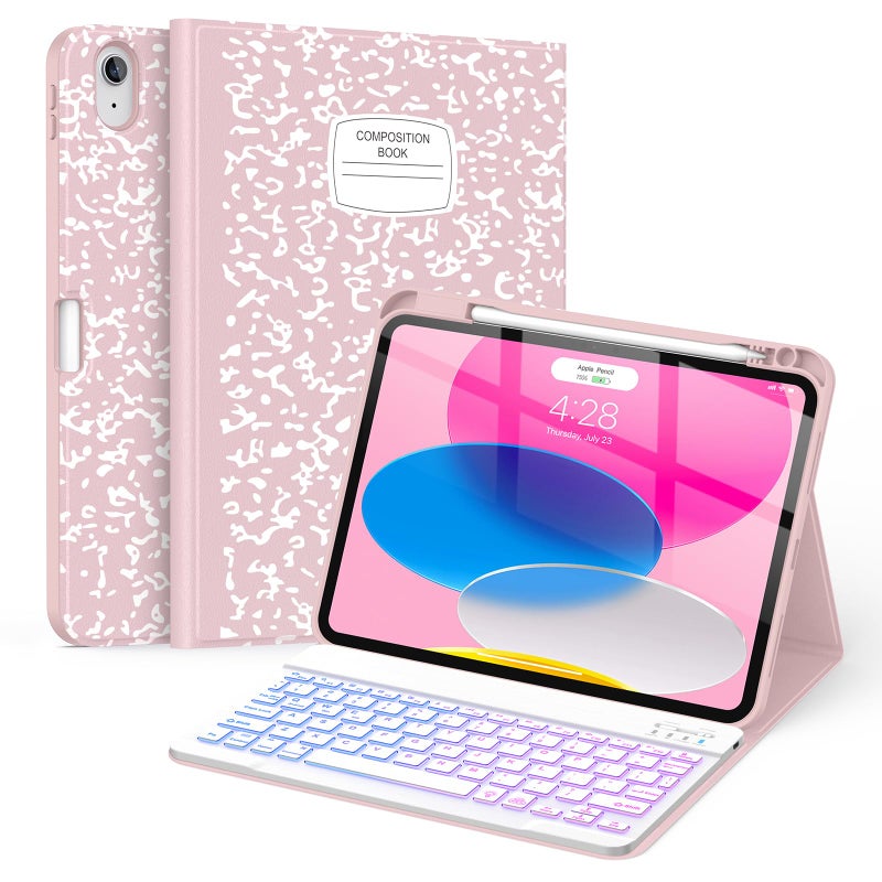 Supveco Keyboard Case for iPad A16 11th10th Generation 11109 Inch with Pencil Holder7 Colors Backlit Wireless Detachable Folio Keyboard Cover for iPad 11th10th Gen 20252022Pink - Image 2