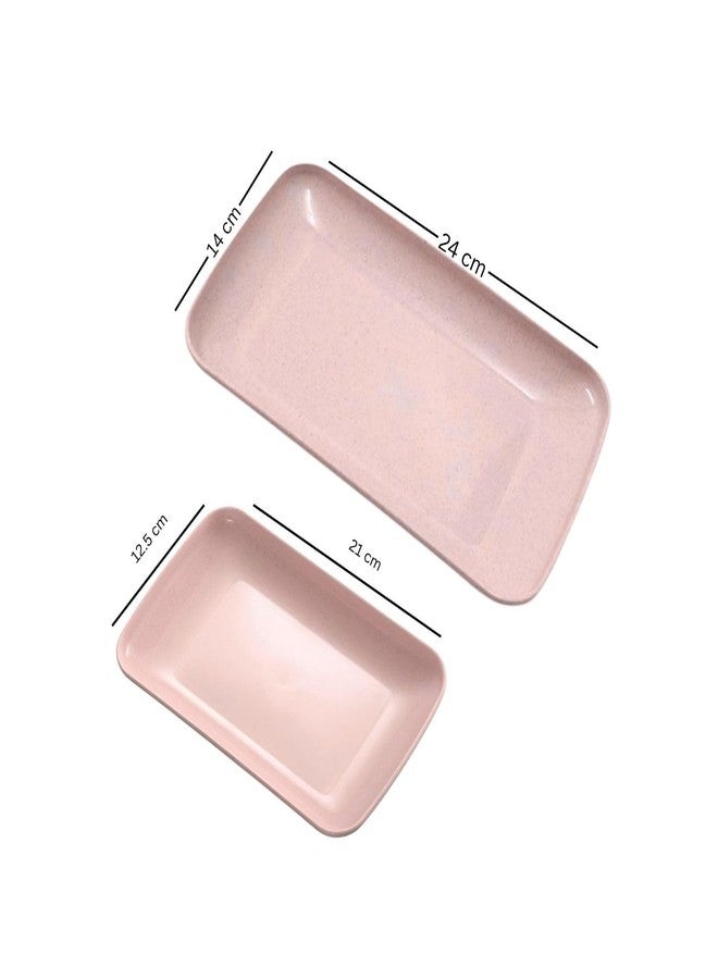FS COOL Rectangular Salad Plates Appetizer Serving Platter Rectangular Platters for Fruit Sushi Dinner Parties, Microwave, Oven Safe Lightweight, for Kitchen, Camping Adults and Kids(2 Piece, Pink) - Image 2