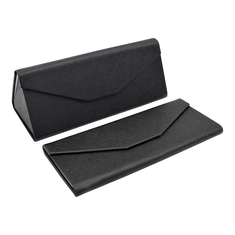 Real Sic Glasses Case for Men and Women Magnetic Folding Hard Shell Sunglass Holder Vegan Leather Eyeglass Protector Variety of Styles Inspired by Solid Color Black - Image 2
