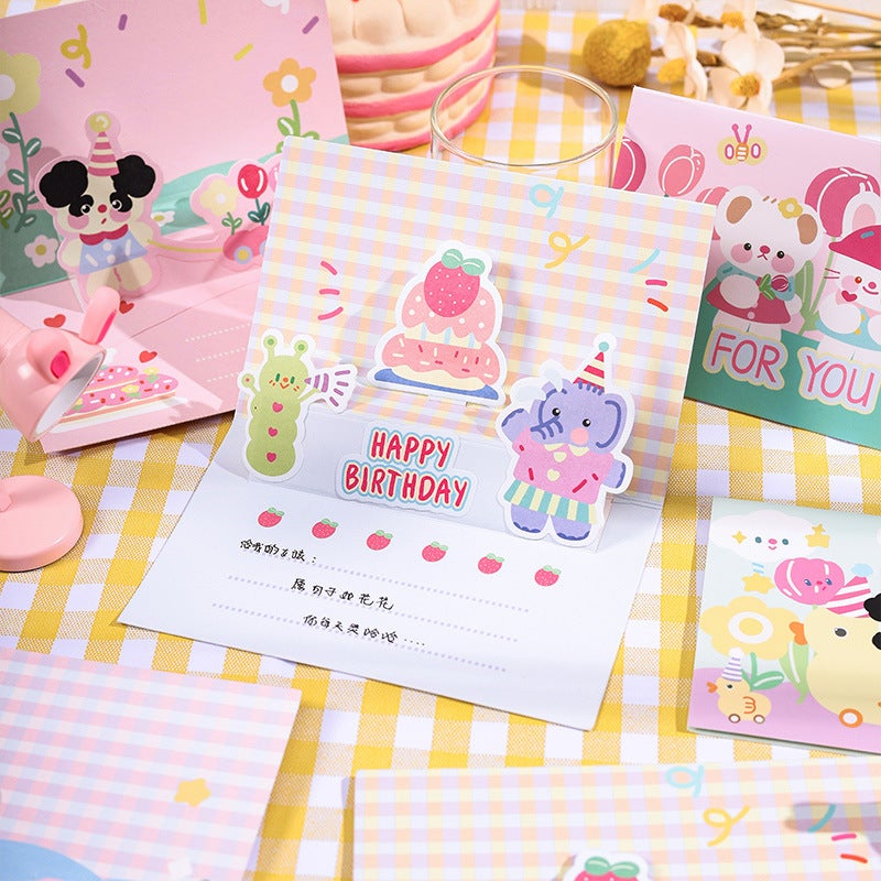 Children'S Heart Flood Greeting Card Cute Girl Packaging Material Small Card Foldable Three-Dimensional Card Blessing Birthday Greeting Card - Image 4