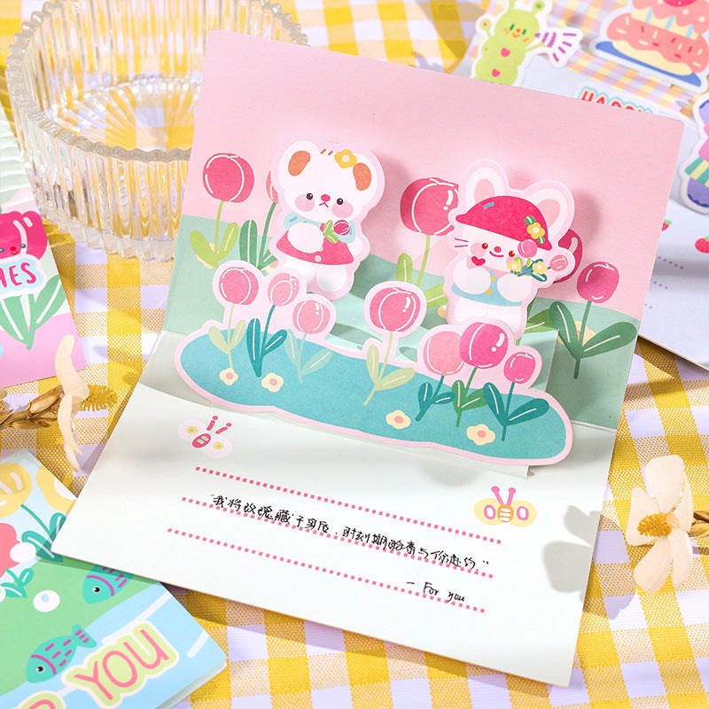 Children'S Heart Flood Greeting Card Cute Girl Packaging Material Small Card Foldable Three-Dimensional Card Blessing Birthday Greeting Card - Image 2
