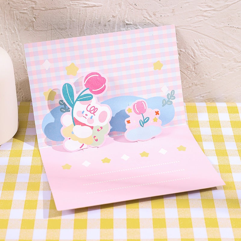 Children'S Heart Flood Greeting Card Cute Girl Packaging Material Small Card Foldable Three-Dimensional Card Blessing Birthday Greeting Card - Image 1