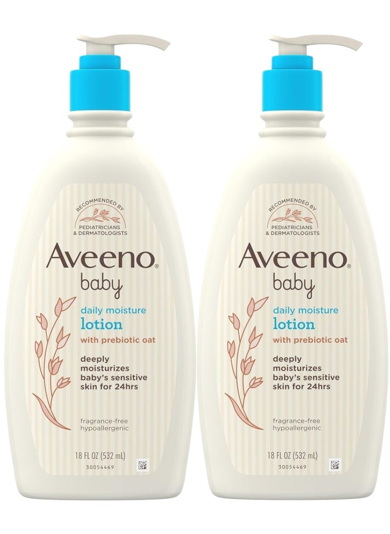 Aveeno Baby - لوشن مرطب يومي بالشوفان والدايميثيكون، خالٍ من العطور، 18 أونصة سائلة، عبوة مزدوجة - Image 1