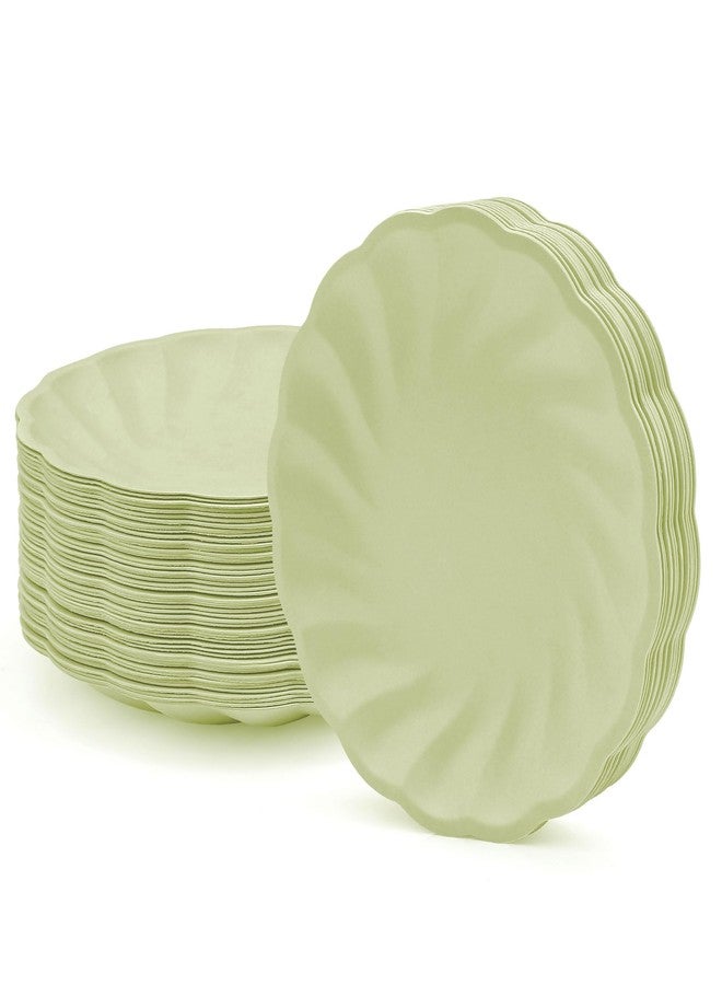 BangShou 7" Scalloped Compostable Plates (50 Pack) Disposable Plates Light Green for Outdoor Parties, Picnics & Events - Image 1