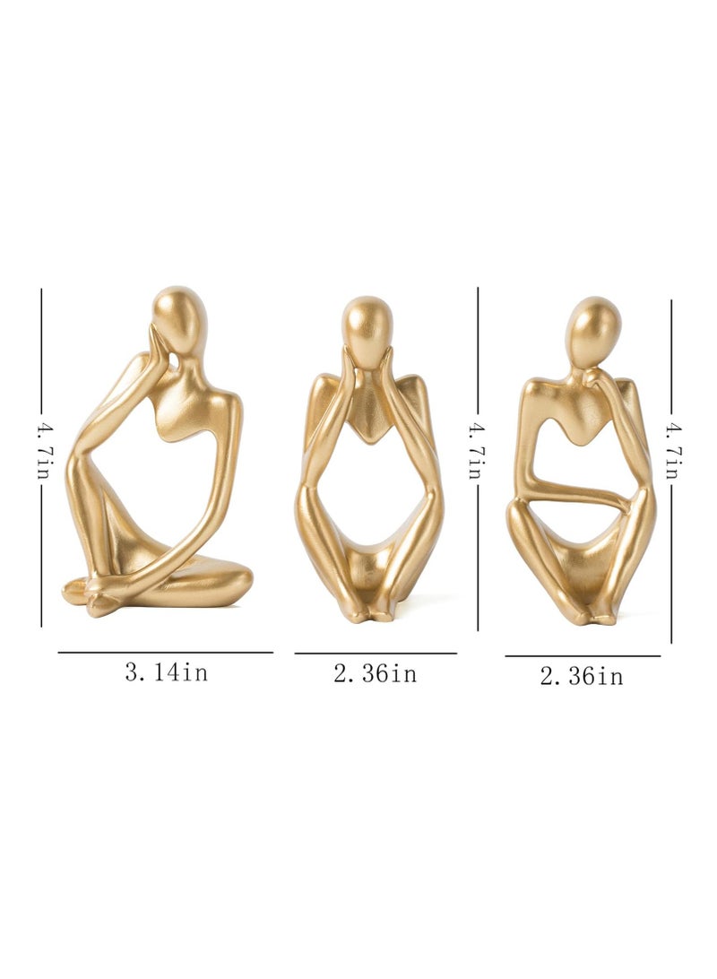 HOME TASTE 3 Pieces Thinker Statue Home Decor Modern Resin Statues Black Decor Thinker Statue Desktop Decor Accents For Bookshelf Coffee Table Shelf Office Decor Collectible Figurines (Gold Statue) - Image 2