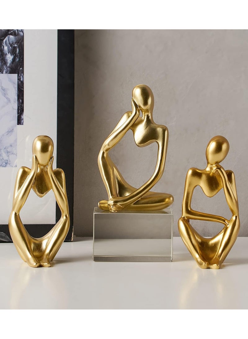 HOME TASTE 3 Pieces Thinker Statue Home Decor Modern Resin Statues Black Decor Thinker Statue Desktop Decor Accents For Bookshelf Coffee Table Shelf Office Decor Collectible Figurines (Gold Statue) - Image 3