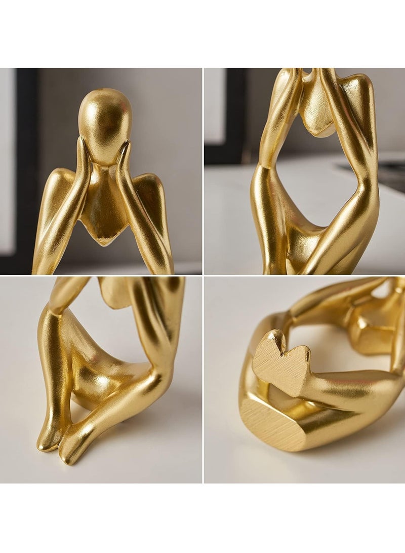 HOME TASTE 3 Pieces Thinker Statue Home Decor Modern Resin Statues Black Decor Thinker Statue Desktop Decor Accents For Bookshelf Coffee Table Shelf Office Decor Collectible Figurines (Gold Statue) - Image 4