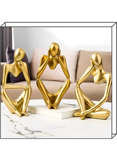 HOME TASTE Home Taste 3 Pieces Thinker Statue Home Decor Modern Resin Statues Black Decor Thinker Statue Desktop Decor Accents For Bookshelf Coffee Table Shelf Office Decor Collectible Figurines (Big Gold Statue) 