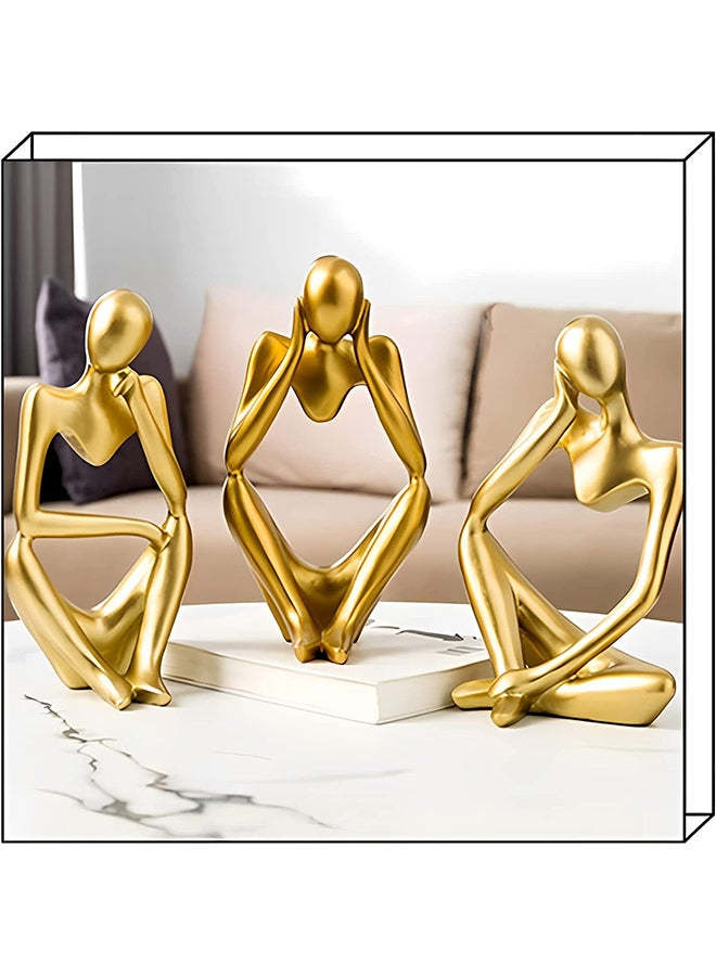 HOME TASTE 3 Pieces Thinker Statue Home Decor Modern Resin Statues Black Decor Thinker Statue Desktop Decor Accents For Bookshelf Coffee Table Shelf Office Decor Collectible Figurines (Gold Statue) - Image 1