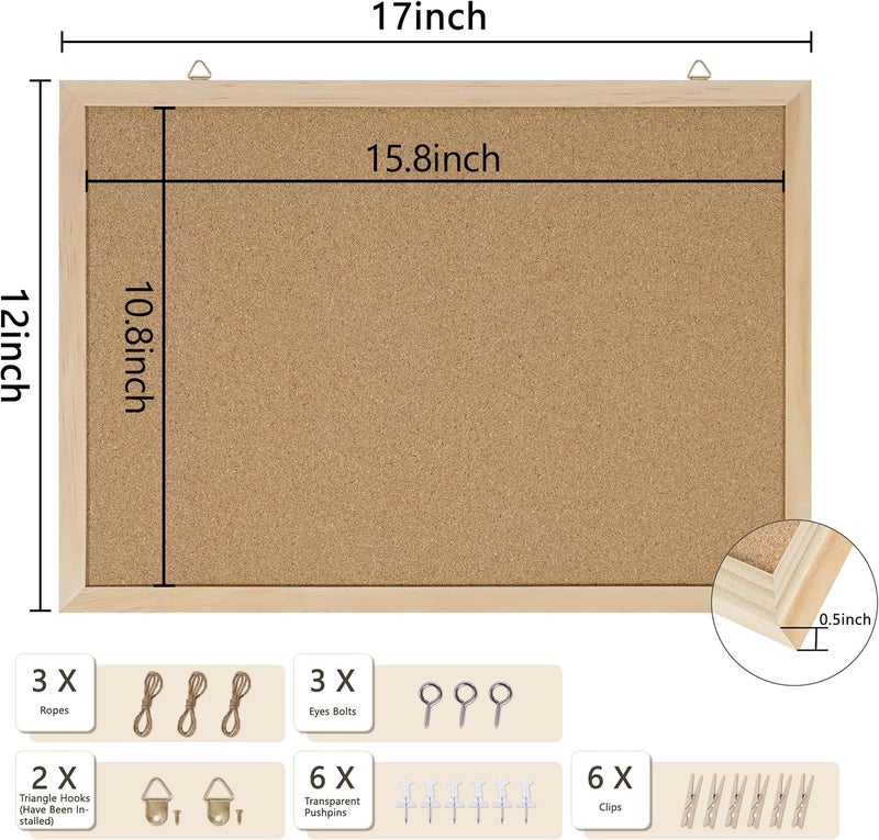 DAHAPYBOO Cork Board Bulletin Board,17"X 12" Cork Board for Office with Pin Oak Wood Boards,Hanging Corkboards for Office Home School Message Board or Vision Board Decoration. - Image 4