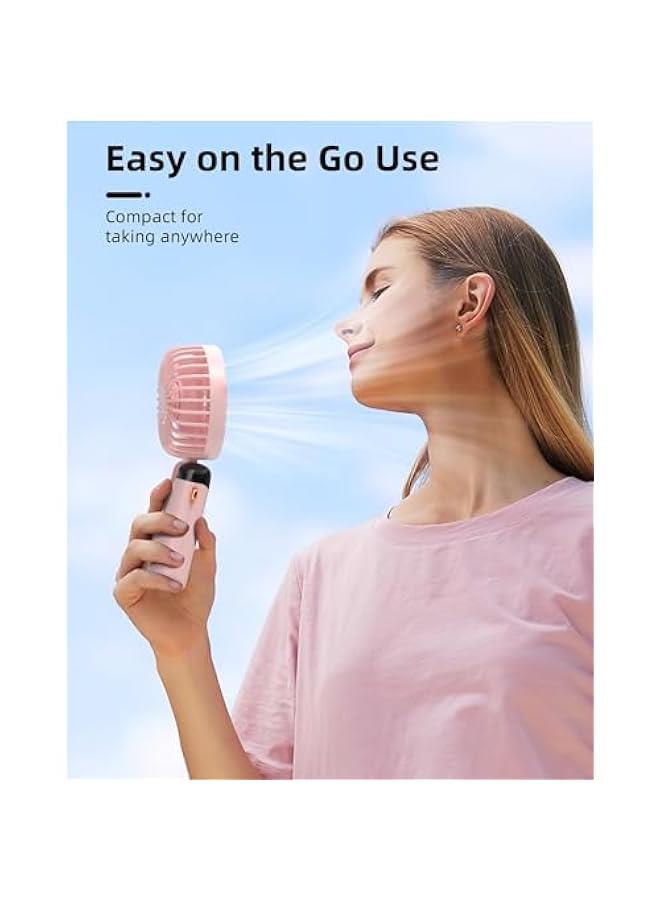 HOOKOR Portable Handheld Fan, Battery Operated Fan with Base, 7-12Hours, Digital Display, 5 Speeds, 90° Ajustable, Rechargeable Mini Fan for Outdoor Indoor (Pink) - Image 2