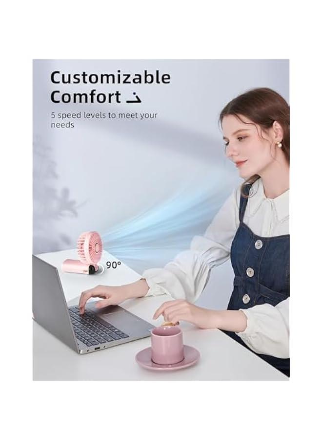 HOOKOR Portable Handheld Fan, Battery Operated Fan with Base, 7-12Hours, Digital Display, 5 Speeds, 90° Ajustable, Rechargeable Mini Fan for Outdoor Indoor (Pink) - Image 3