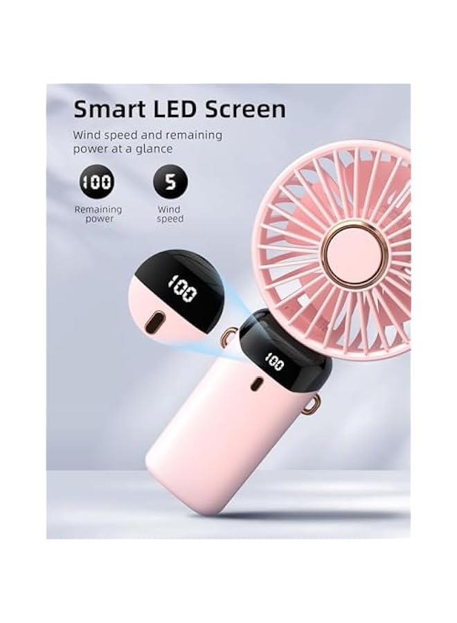 HOOKOR Portable Handheld Fan, Battery Operated Fan with Base, 7-12Hours, Digital Display, 5 Speeds, 90° Ajustable, Rechargeable Mini Fan for Outdoor Indoor (Pink) - Image 4