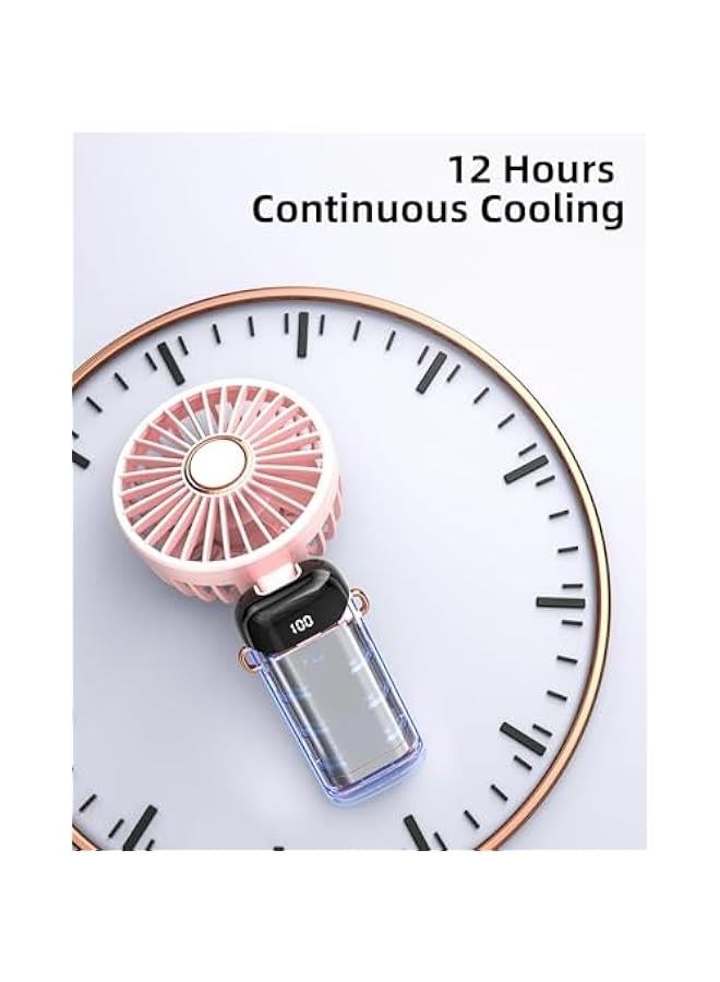 HOOKOR Portable Handheld Fan, Battery Operated Fan with Base, 7-12Hours, Digital Display, 5 Speeds, 90° Ajustable, Rechargeable Mini Fan for Outdoor Indoor (Pink) - Image 5
