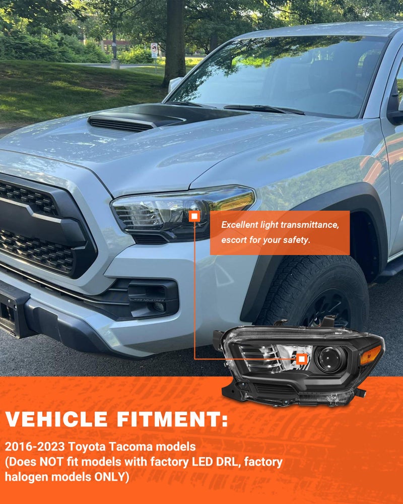 AXLAHA for 2016-2022 Toyota Tacoma Headlights Assembly Only Black Housing Amber Reflector Replacement Driver and Passenger Side - Image 2