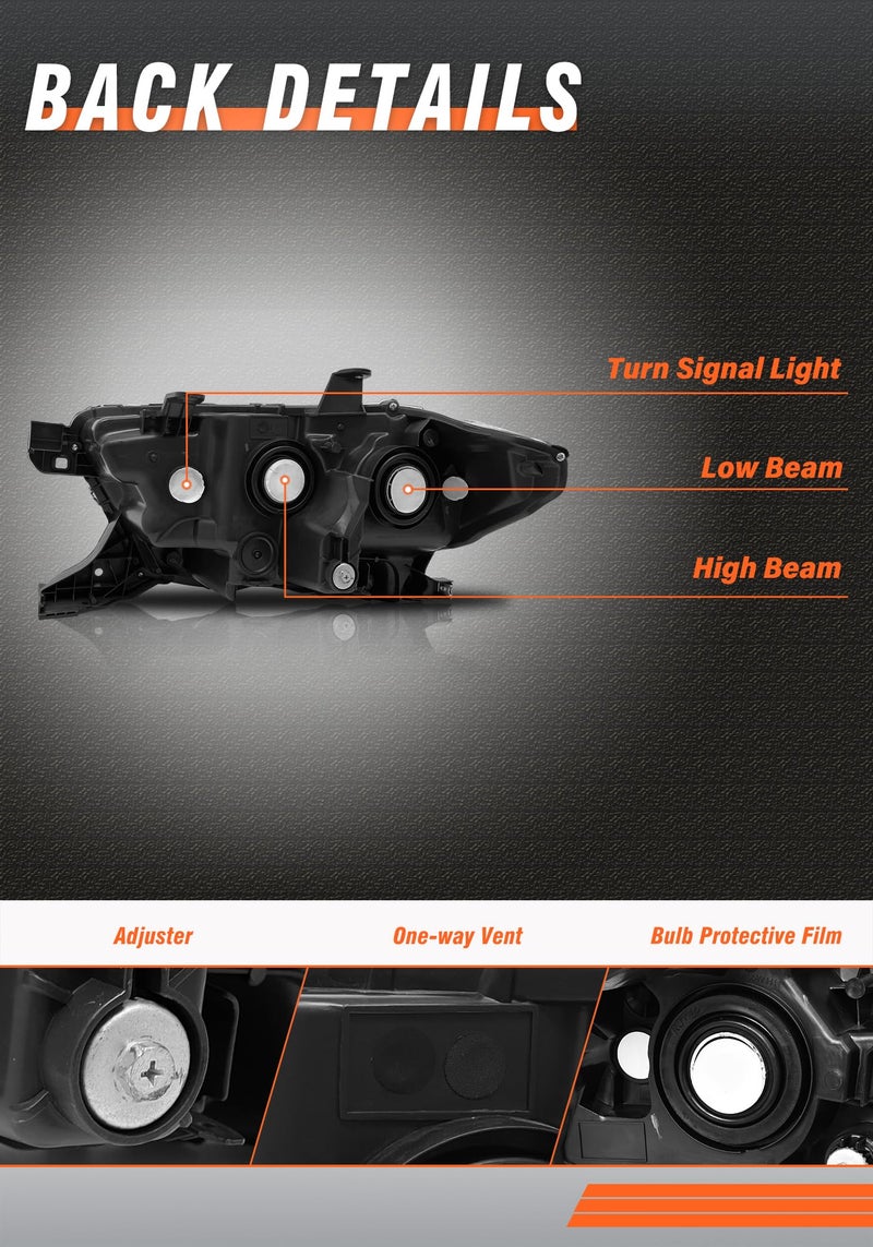 AXLAHA for 2016-2022 Toyota Tacoma Headlights Assembly Only Black Housing Amber Reflector Replacement Driver and Passenger Side - Image 4
