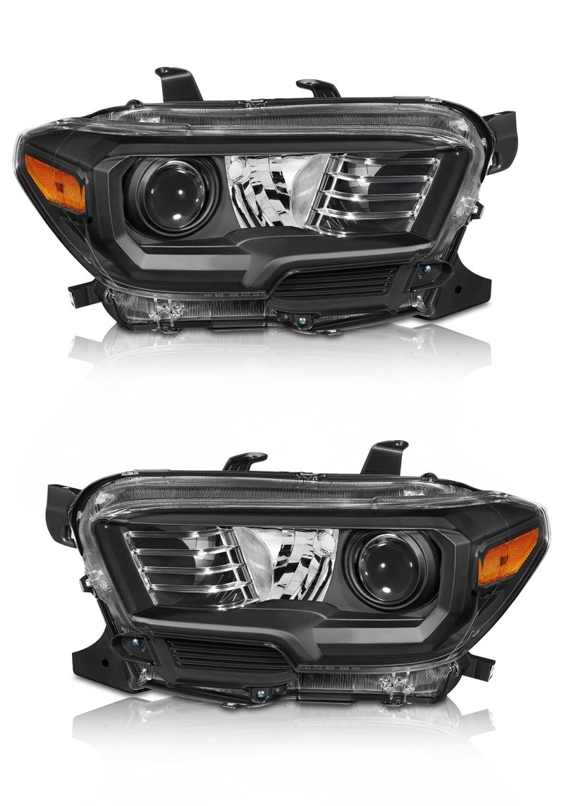 AXLAHA for 2016-2022 Toyota Tacoma Headlights Assembly Only Black Housing Amber Reflector Replacement Driver and Passenger Side - Image 1