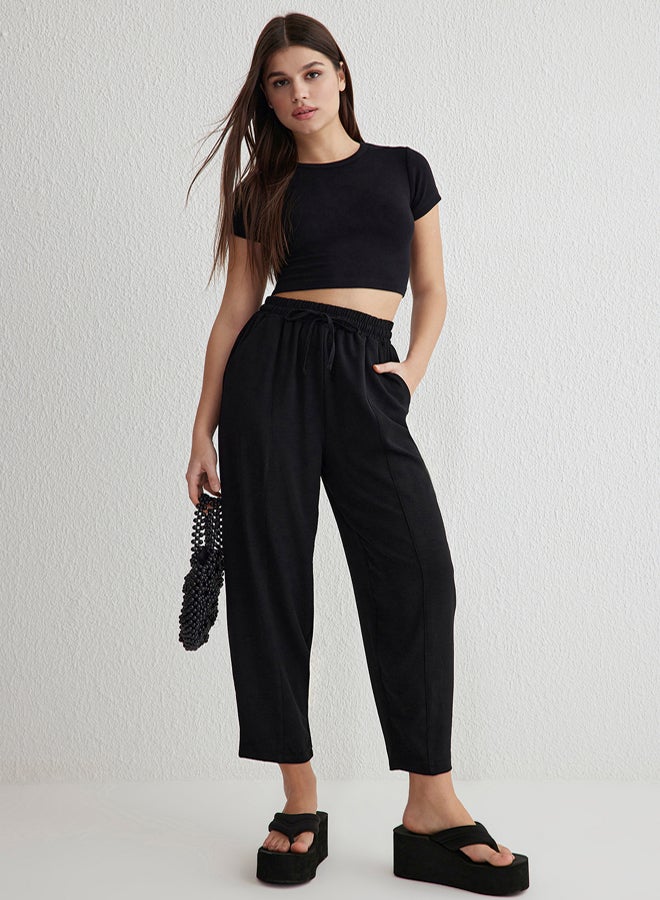 trendyol Black Elastic Waist Harem/Shalwar Relaxed Fit Pants Twoss25Pl00027 - Image 1