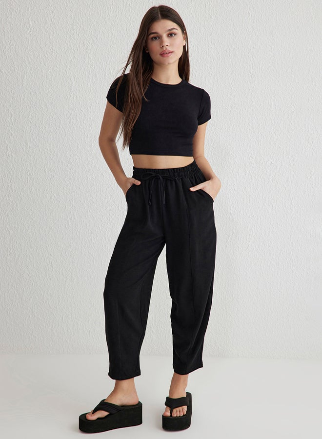 trendyol Black Elastic Waist Harem/Shalwar Relaxed Fit Pants Twoss25Pl00027 - Image 2