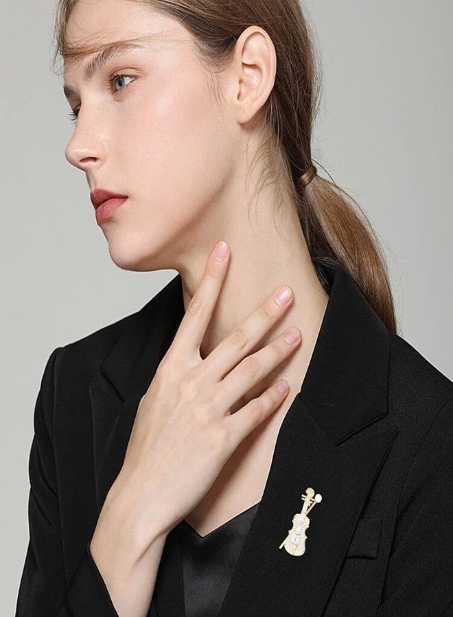 Izpack Dainty Crystal Violin Brooch Pin for Women Teen Girls Cubic Zirconia Bow Cellow Fiddle Musician Lapel Hat Brooches Pins Cute Jewelry - Image 3
