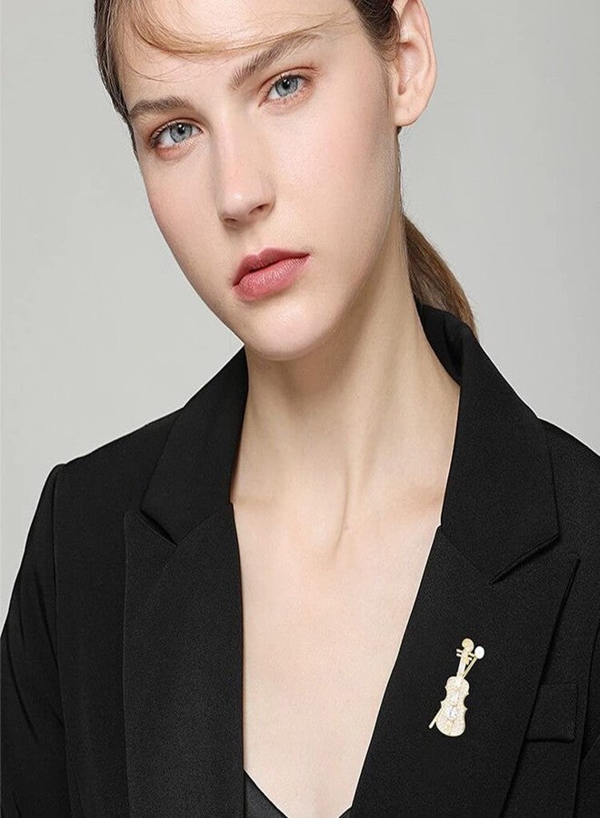 Izpack Dainty Crystal Violin Brooch Pin for Women Teen Girls Cubic Zirconia Bow Cellow Fiddle Musician Lapel Hat Brooches Pins Cute Jewelry - Image 2