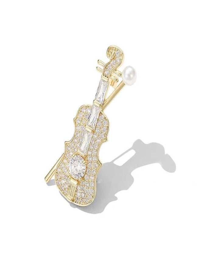 Izpack Dainty Crystal Violin Brooch Pin for Women Teen Girls Cubic Zirconia Bow Cellow Fiddle Musician Lapel Hat Brooches Pins Cute Jewelry - Image 1