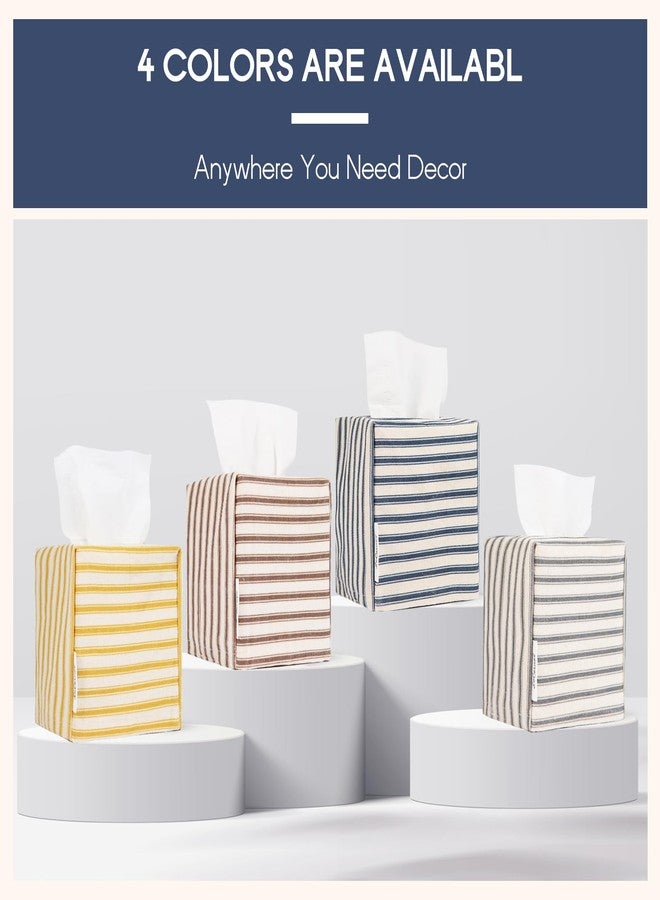LeCorner Tissue Box Cover, Fabric Tissue Box Holder Square, Stylish Toilet Paper Storage, Modern Bathroom Counter Organizer Decorations Accessories,Ticking Stripe 5''x5''x5'' (Navy Blue) - Image 5