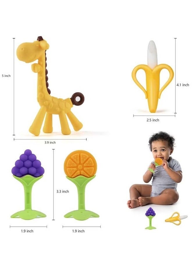 Gonice 4Pcs Baby Teething Toys 3-6 Months, Silicone Baby Teether Freezer BPA Free, Babies Teething Relief Sore Gums, Banana Toothbrush, Fruit Shape Giraffe Newborn Teether Gift for Infant Boy and Girl - Image 4