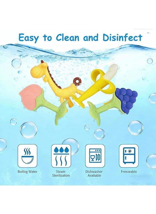 Gonice 4Pcs Baby Teething Toys 3-6 Months, Silicone Baby Teether Freezer BPA Free, Babies Teething Relief Sore Gums, Banana Toothbrush, Fruit Shape Giraffe Newborn Teether Gift for Infant Boy and Girl - Image 5