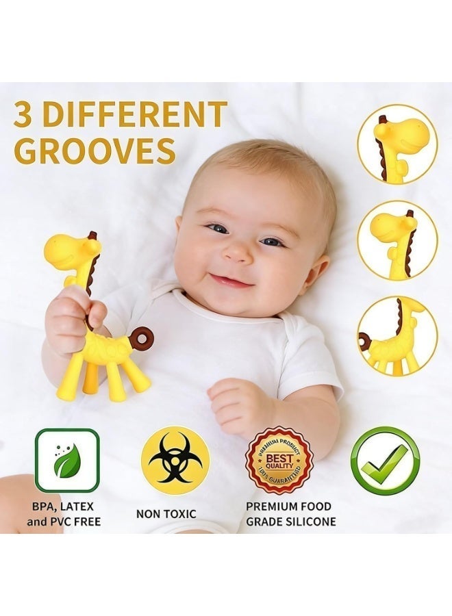 Gonice 4Pcs Baby Teething Toys 3-6 Months, Silicone Baby Teether Freezer BPA Free, Babies Teething Relief Sore Gums, Banana Toothbrush, Fruit Shape Giraffe Newborn Teether Gift for Infant Boy and Girl - Image 2
