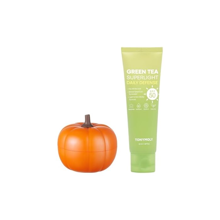 TONYMOLY Green Tea SPF 50 Sunscreen with Plump-kin Retinol Eye Cream, Korean Skincare Bundle with Pumpkin Extract and Green Tea for Face Sun Protection, Hydration and Anti-Aging