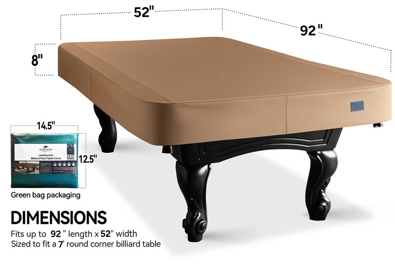 BEARCOVER Heavy Duty Leatherette Billiard Pool Table Cover, Waterproof & Tearproof Cover for Pool Table 7/8/9FT (10 Colors Available) (7 Feet/Wheat Brown) - Image 2