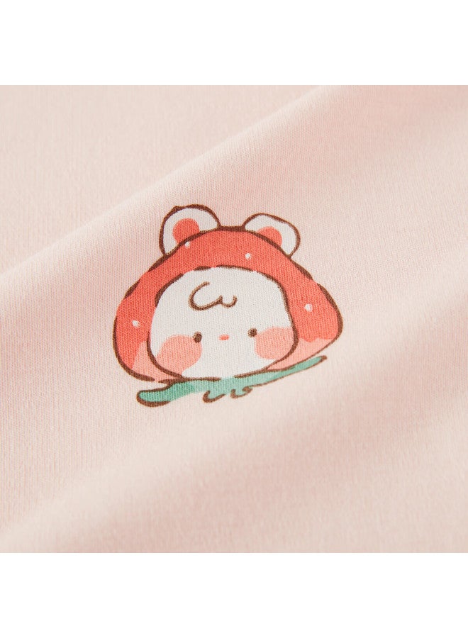 Deesha 60s High-count High-density Girls' Pure Cotton Homewear Long Sleeve Sleepwear Strawberry Rabbit Red 160 - Image 5