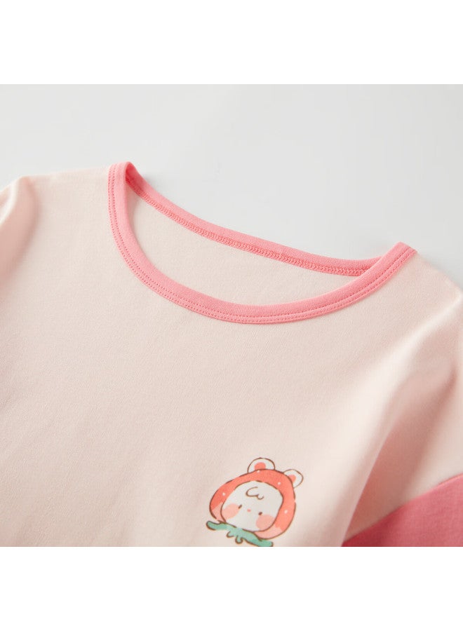 Deesha 60s High-count High-density Girls' Pure Cotton Homewear Long Sleeve Sleepwear Strawberry Rabbit Red 160 - Image 3