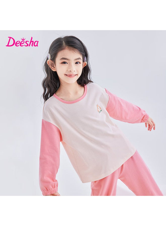 Deesha 60s High-count High-density Girls' Pure Cotton Homewear Long Sleeve Sleepwear Strawberry Rabbit Red 160 - Image 1