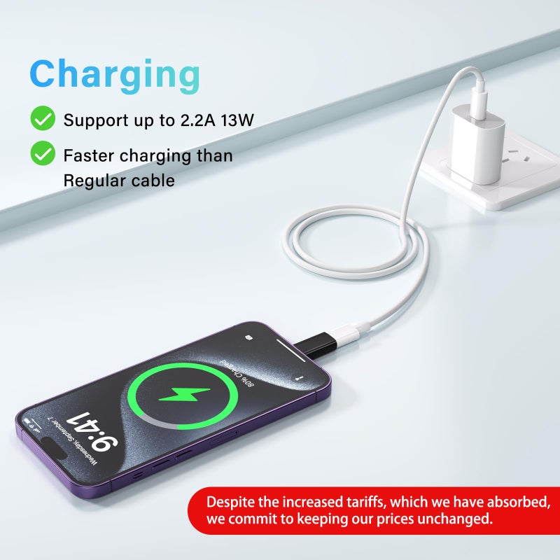 Thousover USB C Type C to Lightning Adapter ï¼ˆ4 Packï¼‰ 1.8-2.2A 15W Fast Charging Support Data Sync,Lightning to USB Type C Cable Adapter for iPhone/iPad/for Airpods,with Anti-Lost Loop,Not for Audio/OTG (Black) - Image 2