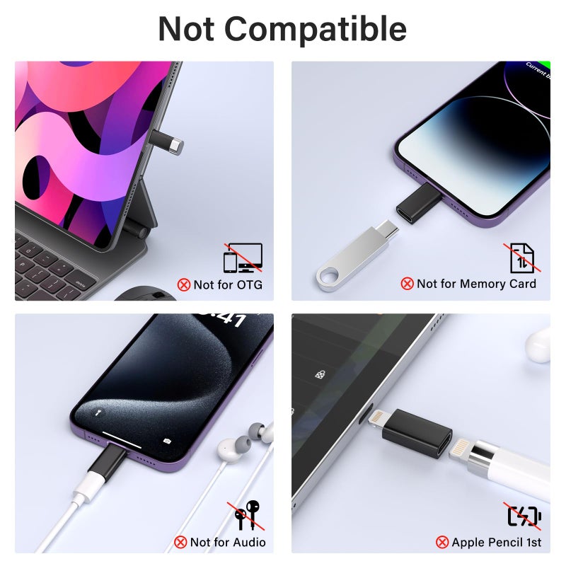 Thousover USB C Type C to Lightning Adapter ï¼ˆ4 Packï¼‰ 1.8-2.2A 15W Fast Charging Support Data Sync,Lightning to USB Type C Cable Adapter for iPhone/iPad/for Airpods,with Anti-Lost Loop,Not for Audio/OTG (Black) - Image 4
