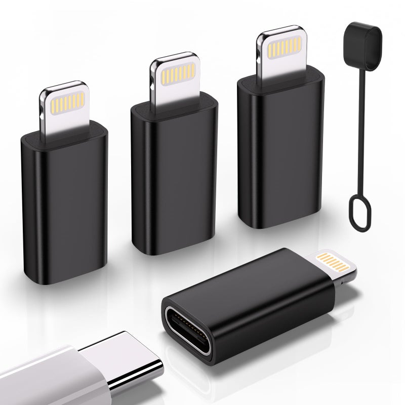 Thousover USB C Type C to Lightning Adapter ï¼ˆ4 Packï¼‰ 1.8-2.2A 15W Fast Charging Support Data Sync,Lightning to USB Type C Cable Adapter for iPhone/iPad/for Airpods,with Anti-Lost Loop,Not for Audio/OTG (Black) - Image 1