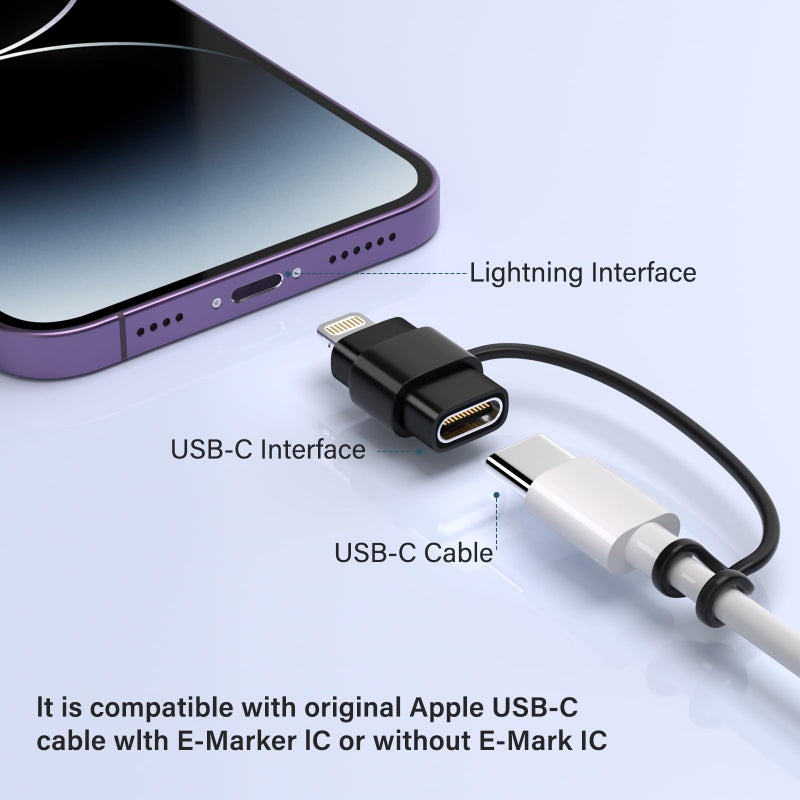 Thousover USB C Type C to Lightning Adapter ï¼ˆ4 Packï¼‰ 1.8-2.2A 15W Fast Charging Support Data Sync,Lightning to USB Type C Cable Adapter for iPhone/iPad/for Airpods,with Anti-Lost Loop,Not for Audio/OTG (Black) - Image 5