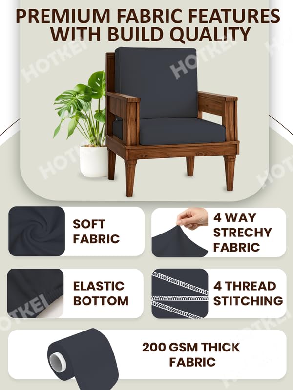 HOTKEI Dark Grey (Pack of 10) 200 GSM Fabric Wooden Sofa Seat Cover Elastic Stretchable Cushion Seat Slip Cover Protector for Wooden Sofa Set 5 Seater Antislip Full Covers for Living Room - Image 2