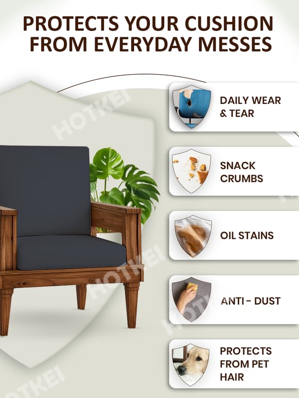 HOTKEI Dark Grey (Pack of 10) 200 GSM Fabric Wooden Sofa Seat Cover Elastic Stretchable Cushion Seat Slip Cover Protector for Wooden Sofa Set 5 Seater Antislip Full Covers for Living Room - Image 3