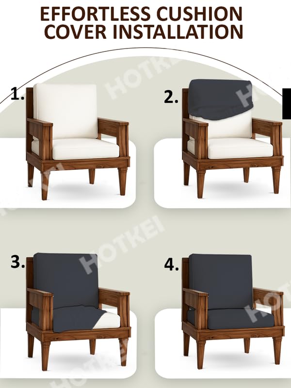 HOTKEI Dark Grey (Pack of 10) 200 GSM Fabric Wooden Sofa Seat Cover Elastic Stretchable Cushion Seat Slip Cover Protector for Wooden Sofa Set 5 Seater Antislip Full Covers for Living Room - Image 5