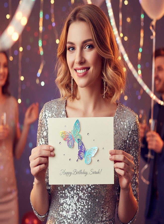 Exclaith 48Pcs 3D Laser Sivery Butterfly Wall Decor 2 Styles 3 Sizes Metallic Laser Butterflies Sequin Centerpieces Iridescent Sticker Removable Party Baby Shower Decoration Wedding for Birthday Cake Cupcake - Image 5
