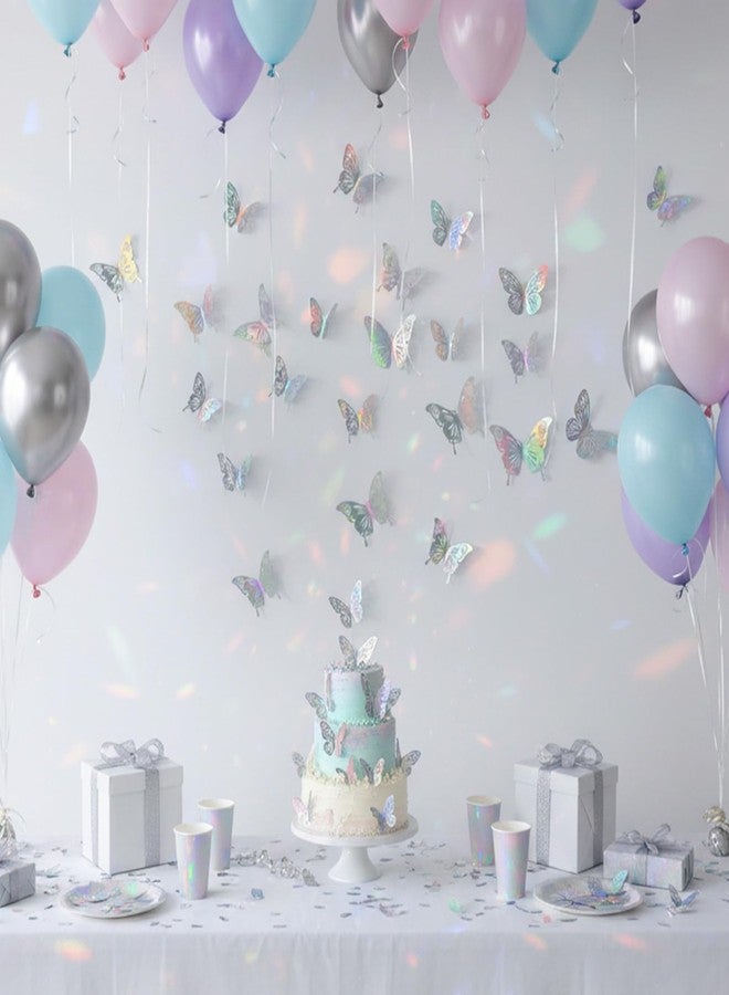 Exclaith 48Pcs 3D Laser Sivery Butterfly Wall Decor 2 Styles 3 Sizes Metallic Laser Butterflies Sequin Centerpieces Iridescent Sticker Removable Party Baby Shower Decoration Wedding for Birthday Cake Cupcake - Image 3