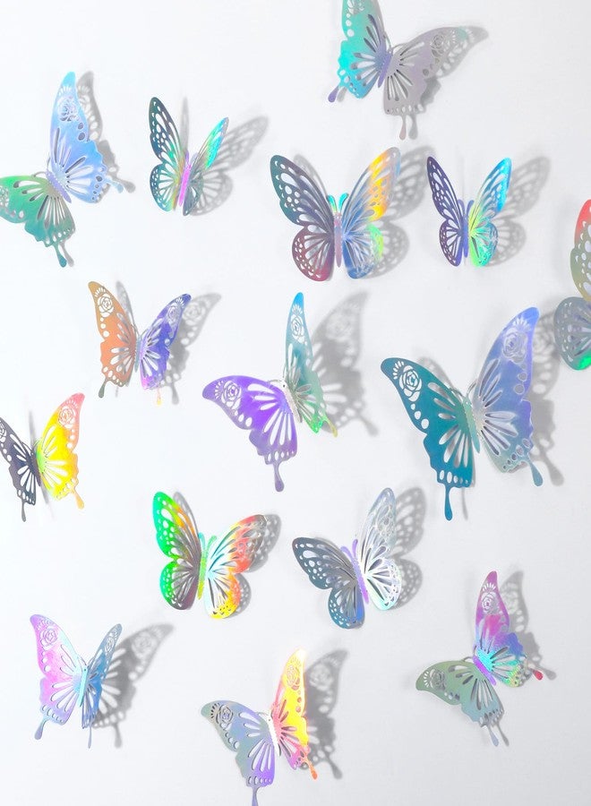 Exclaith 48Pcs 3D Laser Sivery Butterfly Wall Decor 2 Styles 3 Sizes Metallic Laser Butterflies Sequin Centerpieces Iridescent Sticker Removable Party Baby Shower Decoration Wedding for Birthday Cake Cupcake - Image 1