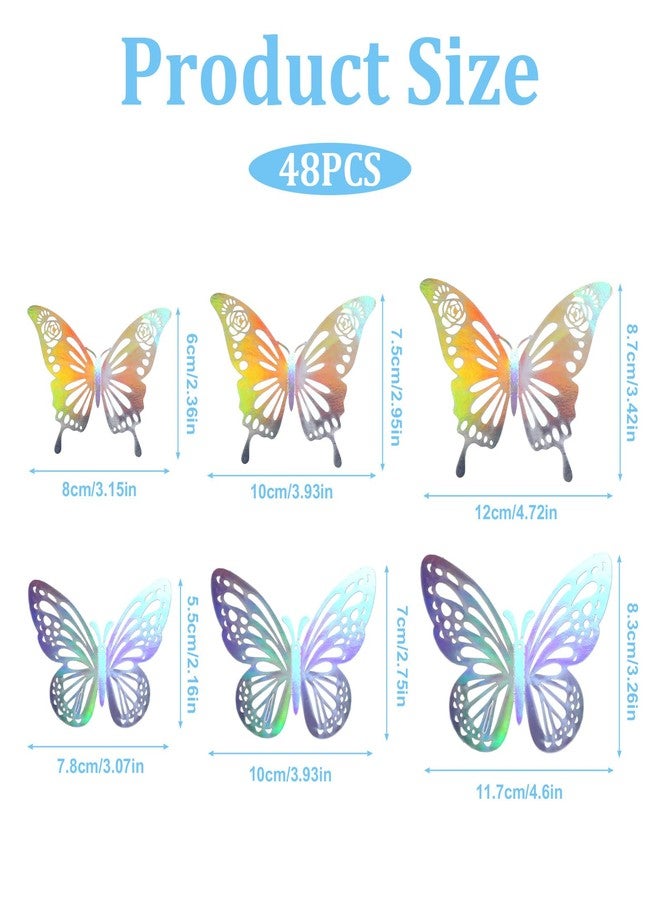 Exclaith 48Pcs 3D Laser Sivery Butterfly Wall Decor 2 Styles 3 Sizes Metallic Laser Butterflies Sequin Centerpieces Iridescent Sticker Removable Party Baby Shower Decoration Wedding for Birthday Cake Cupcake - Image 2