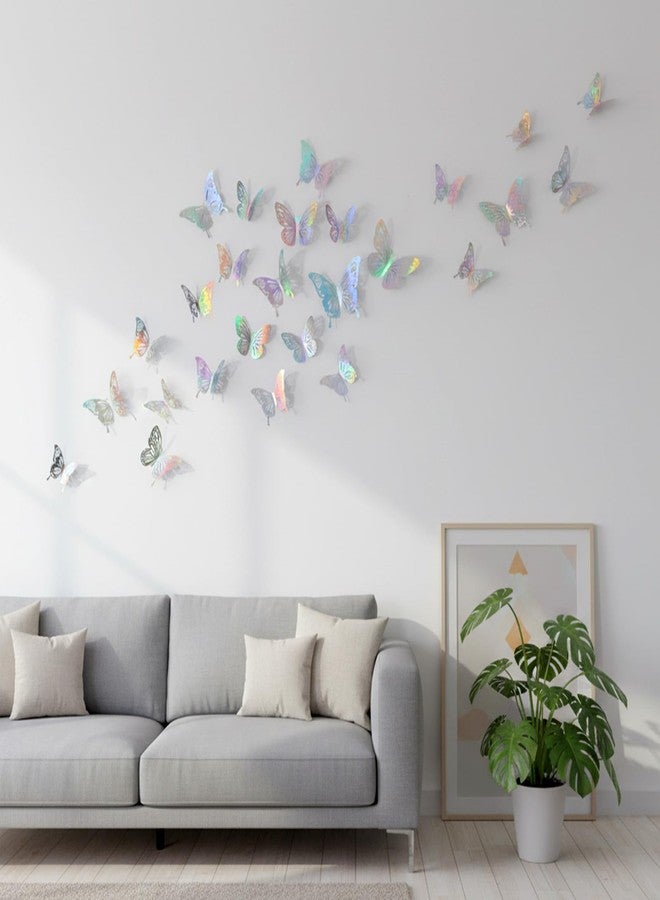 Exclaith 48Pcs 3D Laser Sivery Butterfly Wall Decor 2 Styles 3 Sizes Metallic Laser Butterflies Sequin Centerpieces Iridescent Sticker Removable Party Baby Shower Decoration Wedding for Birthday Cake Cupcake - Image 4