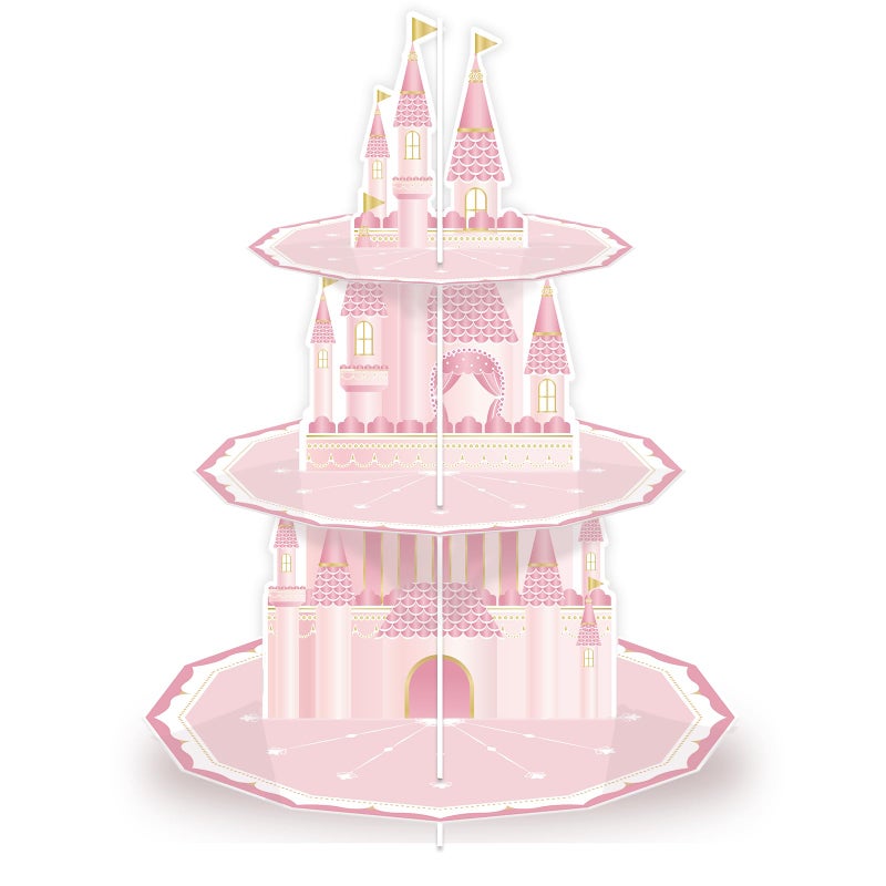 KALEFO Princess Party Supplies 3 Tier Cupcake Stand Birthday Decorations Pink Castle Cake Treat Table Decor(Princess) - Image 1