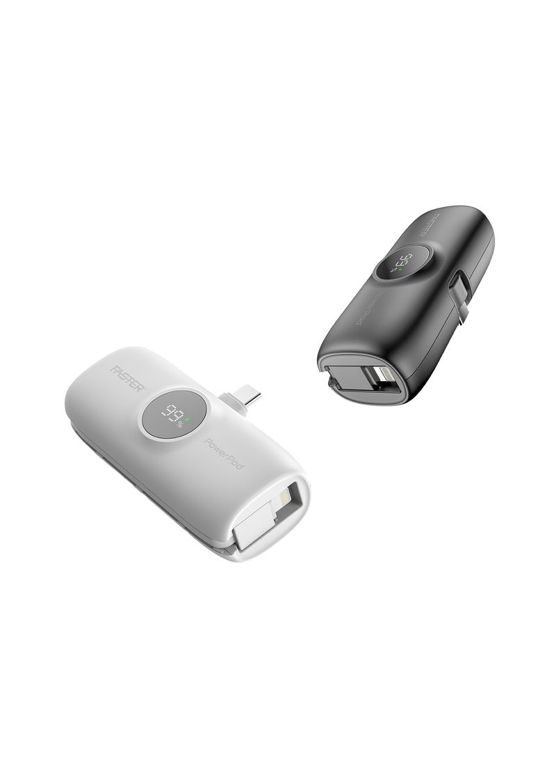 Faster S5K PowerPod, Mini Power Bank- Portable Powerbank LED Display, 20W Fast Charging, USB-C 5000mAh with Attached iPhone Cable- Portable Charger Compatible for iOS and Android- Built-in Connector Extend Power Pack Ultra Small, Ultra Compact Portable Mini Charger for Mobiles and Tablets (Black)  - Image 5